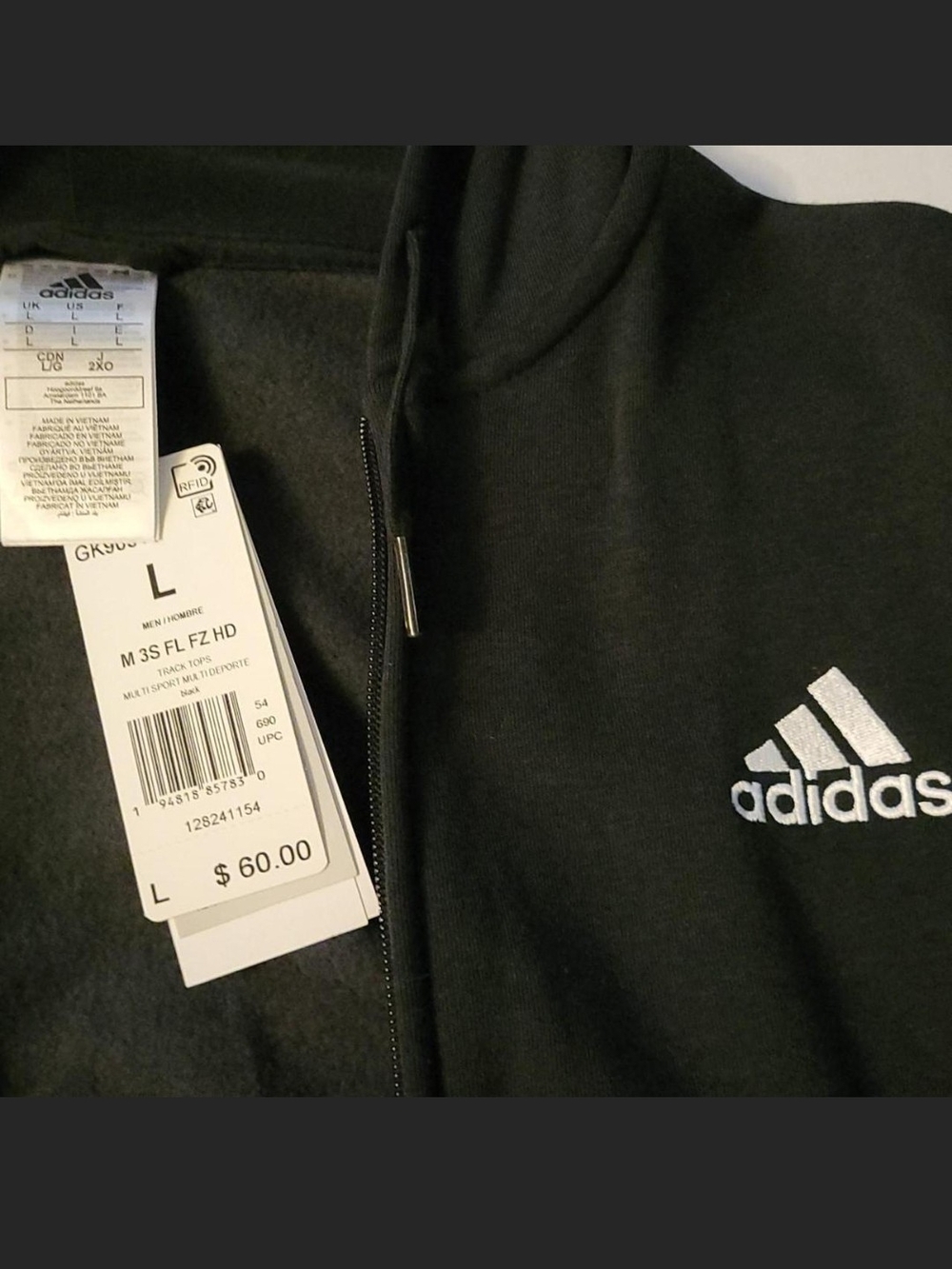 adidas Black Full-Zip Hoodie Jacket with White Logo